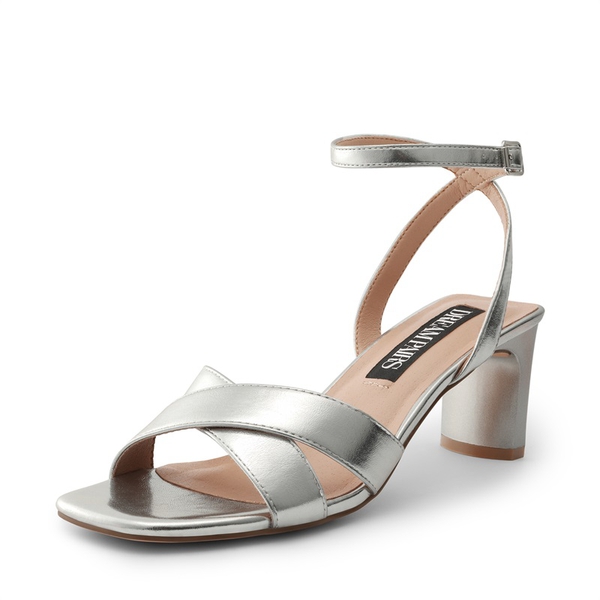 Criss Cross Ankle Strap Square Heel Sandals  - SILVER PU -  0